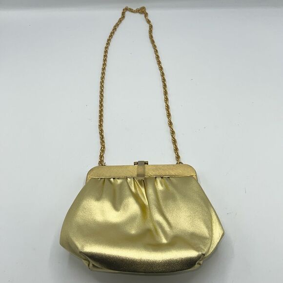 VINTAGE Gold Lame Hinge Lock Purse - Picture 1 of 4
